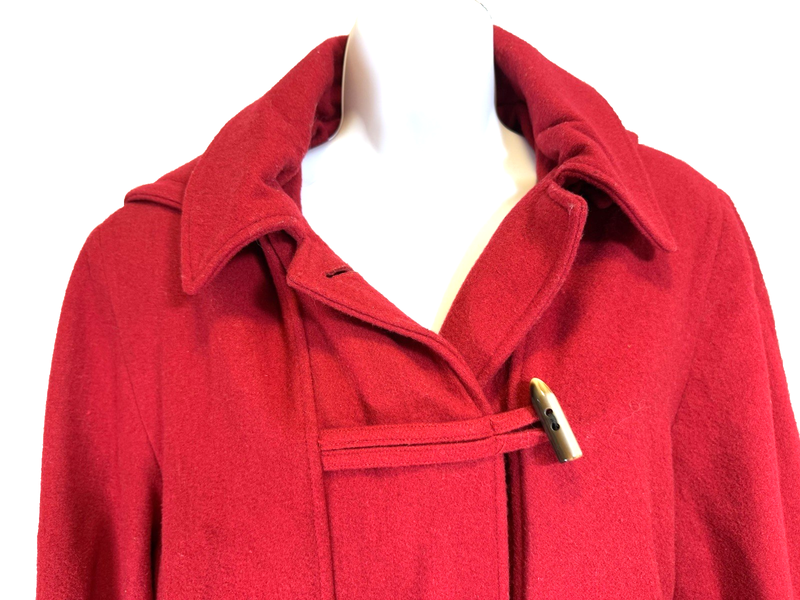 Alfred Dunner Long Overcoat Women's 10 Red Removable Toggled Hood Lined