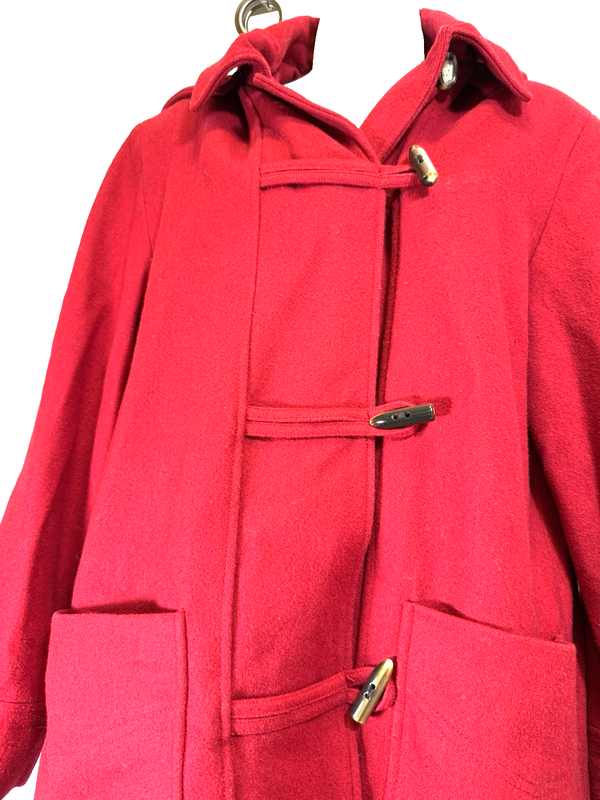 Alfred Dunner Long Overcoat Women's 10 Red Removable Toggled Hood Lined