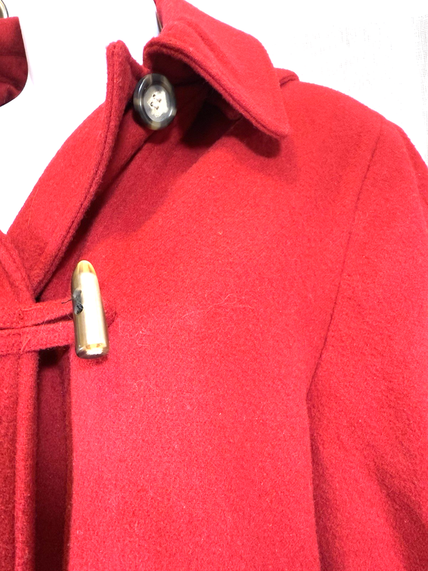 Alfred Dunner Long Overcoat Women's 10 Red Removable Toggled Hood Lined
