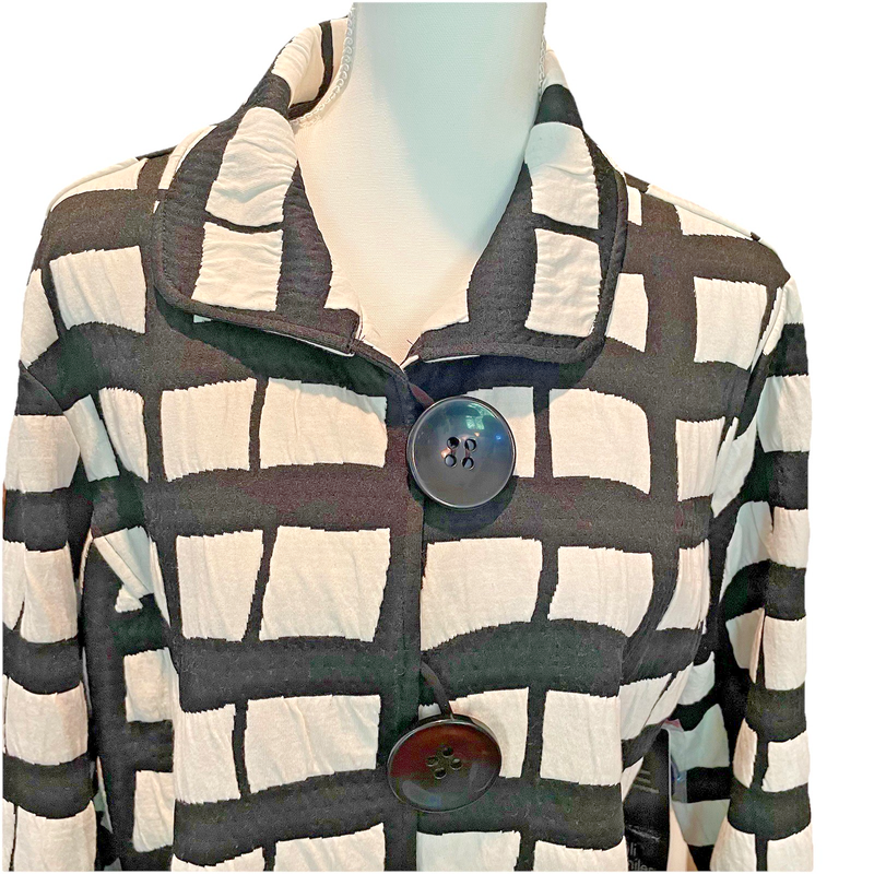 Ali Miles Jacket Womens Large Black White Collar Button Lagenlook Career Office