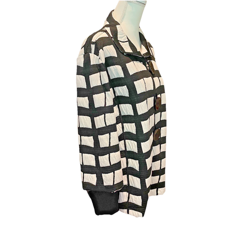 Ali Miles Jacket Womens Large Black White Collar Button Lagenlook Career Office