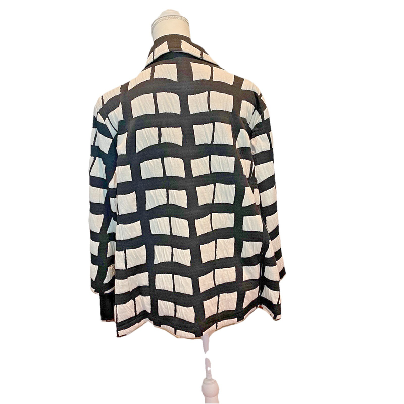 Ali Miles Jacket Womens Large Black White Collar Button Lagenlook Career Office