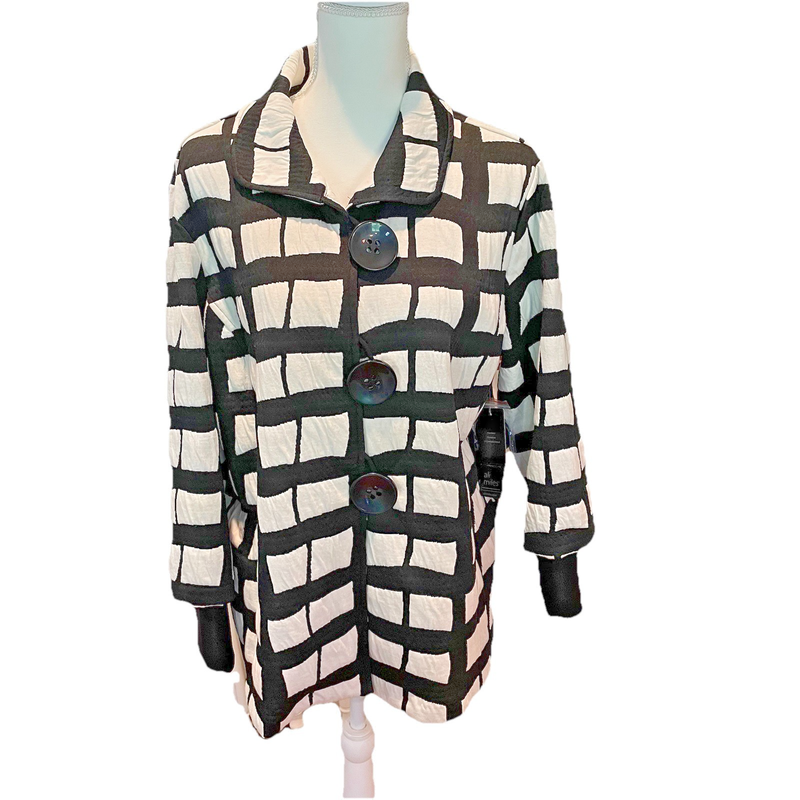 Ali Miles Jacket Womens Large Black White Collar Button Lagenlook Career Office