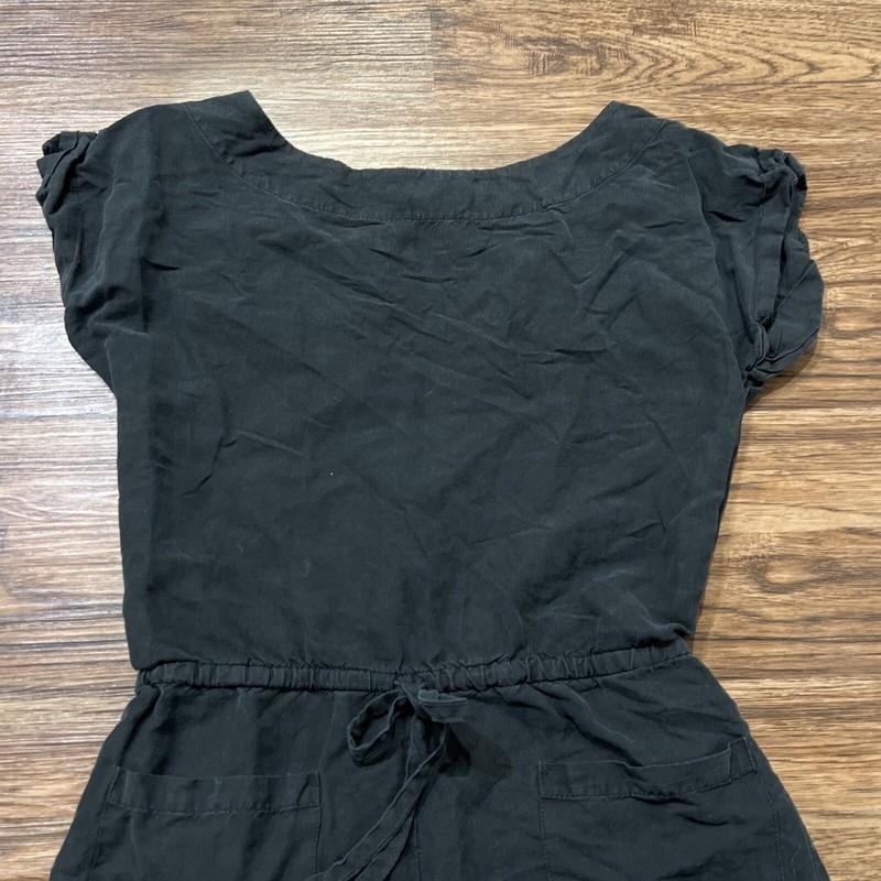 ALICE + OLIVIA Black Linen Silk Romper Shorts Short Sleeve Tie Waist Pockets XS