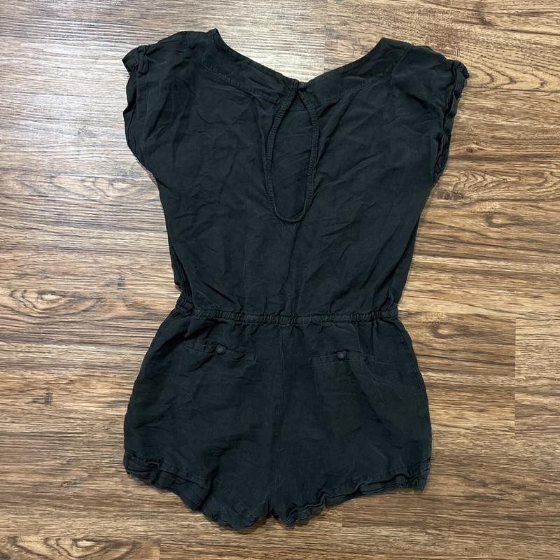 ALICE + OLIVIA Black Linen Silk Romper Shorts Short Sleeve Tie Waist Pockets XS