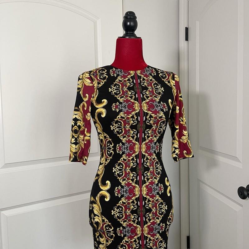 Alice + Olivia: Delora Fitted Crew Neck Dress (US 2) In Regal Romance