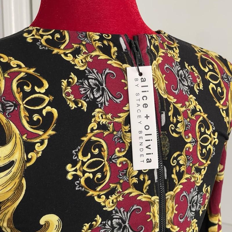 Alice + Olivia: Delora Fitted Crew Neck Dress (US 2) In Regal Romance