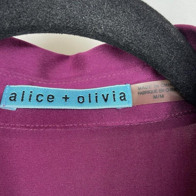 Alice + Olivia Size Medium Silk Button Down Shirt Purple Blouse Staple Top Women