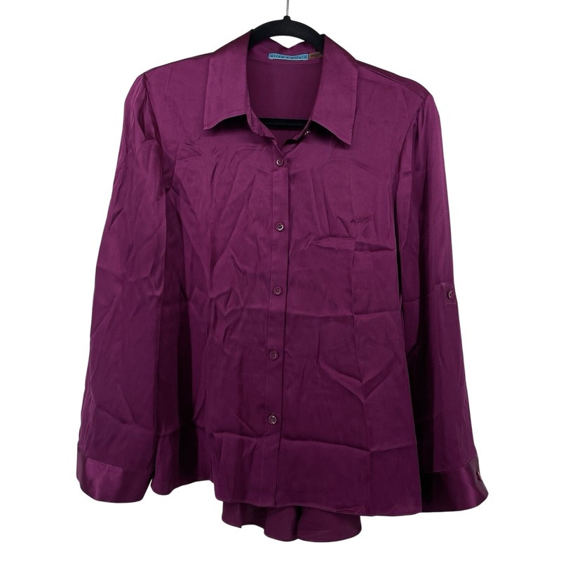 Alice + Olivia Size Medium Silk Button Down Shirt Purple Blouse Staple Top Women