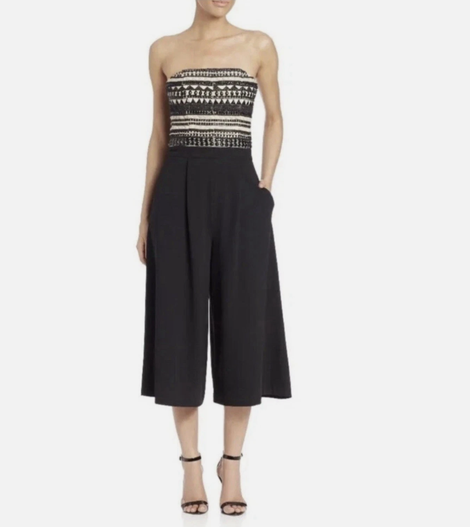 Alice + Olivia Strapless Embellished Wide Leg Jumpsuit size 6
