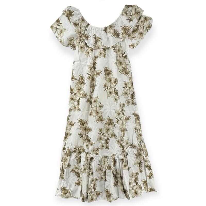 Alii Fashions Hawaii Muumuu Dress Womens Medium Hibiscus Print White Aloha NEW