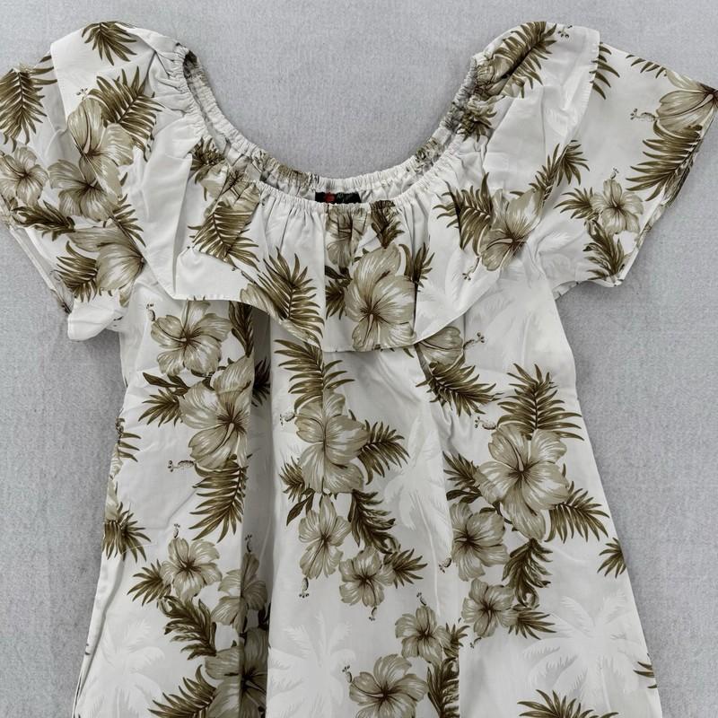 Alii Fashions Hawaii Muumuu Dress Womens Medium Hibiscus Print White Aloha NEW