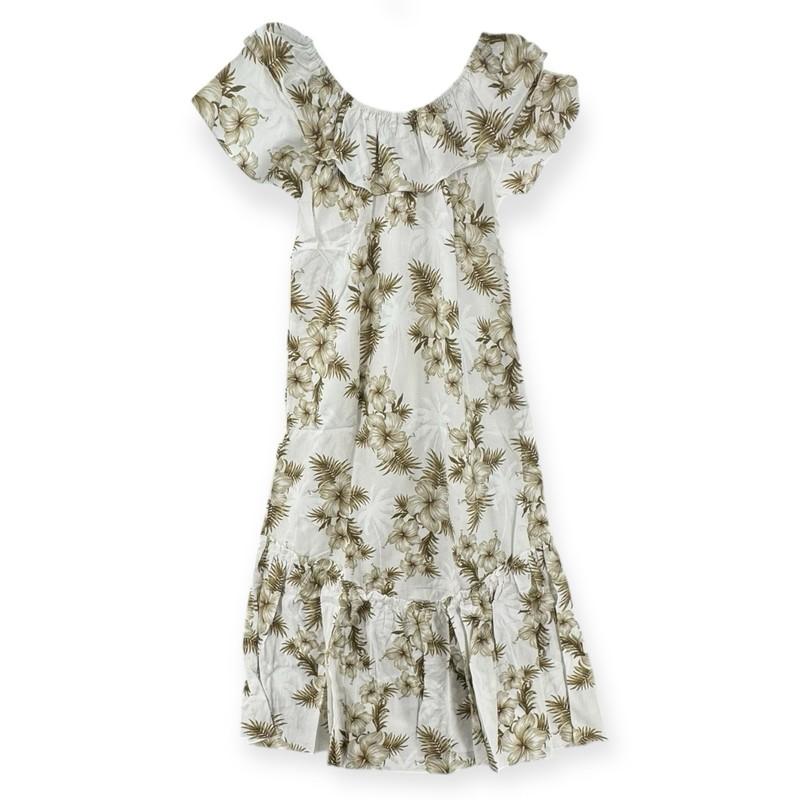 Alii Fashions Hawaii Muumuu Dress Womens Medium Hibiscus Print White Aloha NEW