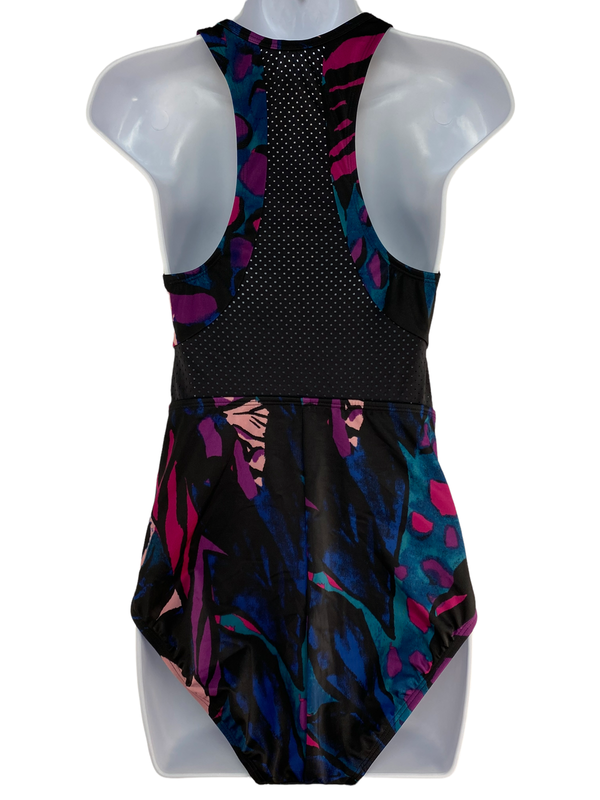 All In Motion Zip-Front Racerback One Piece Swimsuit Black Floral NWT Variety Sz