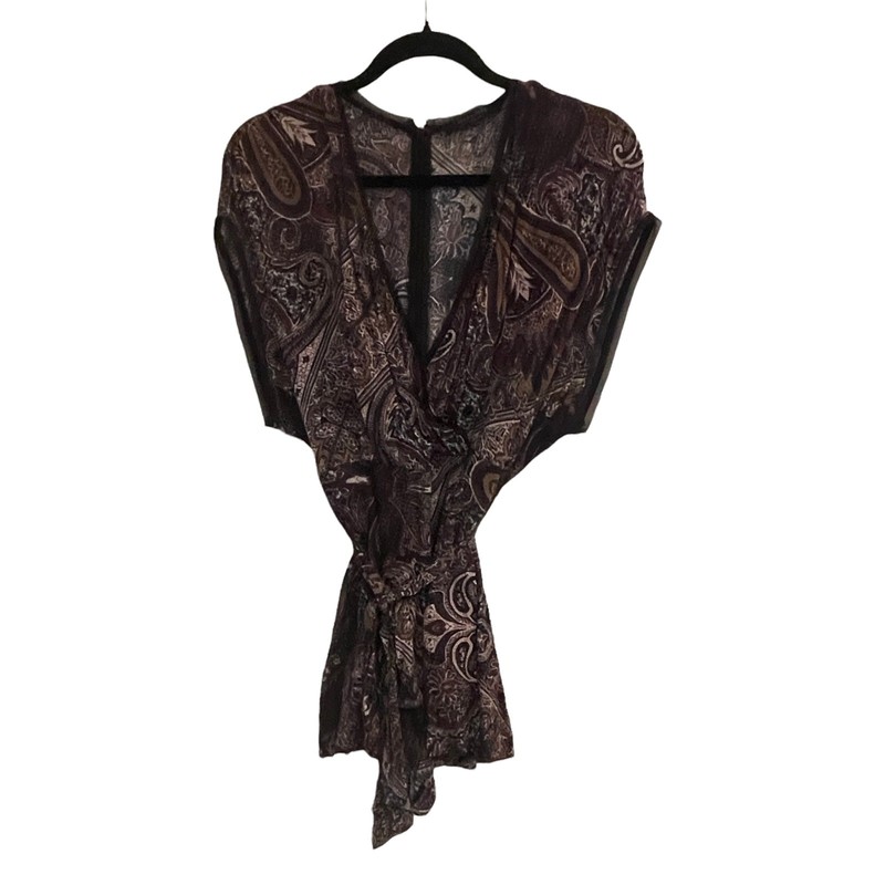 All Saints Reid Scarf Playsuit Romper Purple Paisley V-Neck Tie Belt 2
