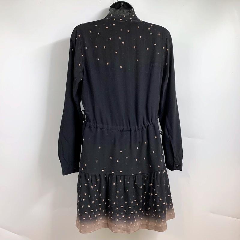 All Saints Women's Estrela Silk Shirt Black Star Print Dress Size 4