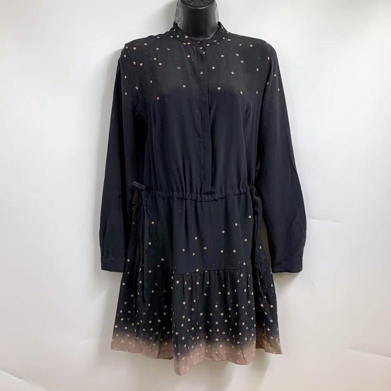 All Saints Women's Estrela Silk Shirt Black Star Print Dress Size 4
