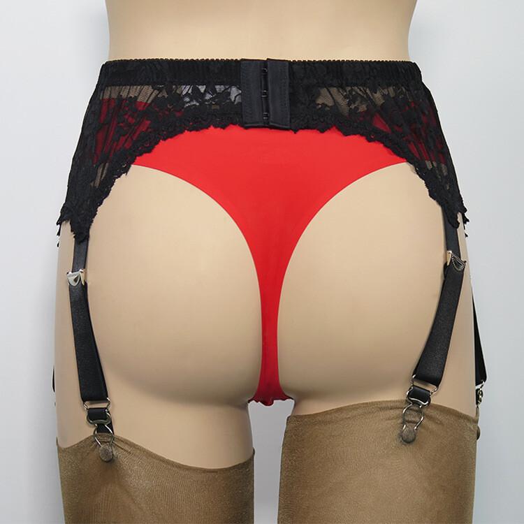Allacki Black Floral Lace Garter Belt 6 Straps Suspender Belt Sheer Lingerie