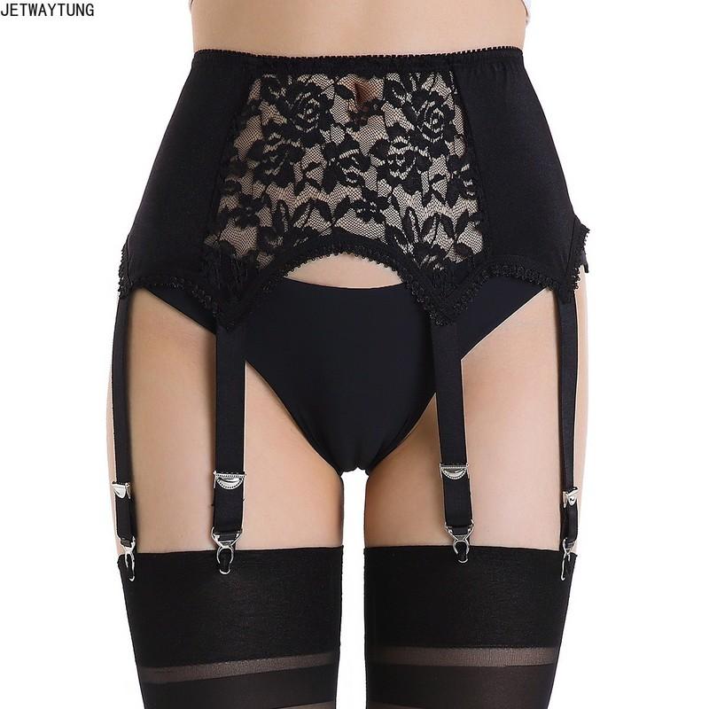 Allacki Floral Lace Panel Garter Belts Retro Court Style 6 Straps Suspender
