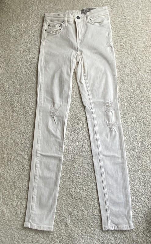 AllSaints Jeans Women's 25 White Mast Fit Skinny Jeans Distressed