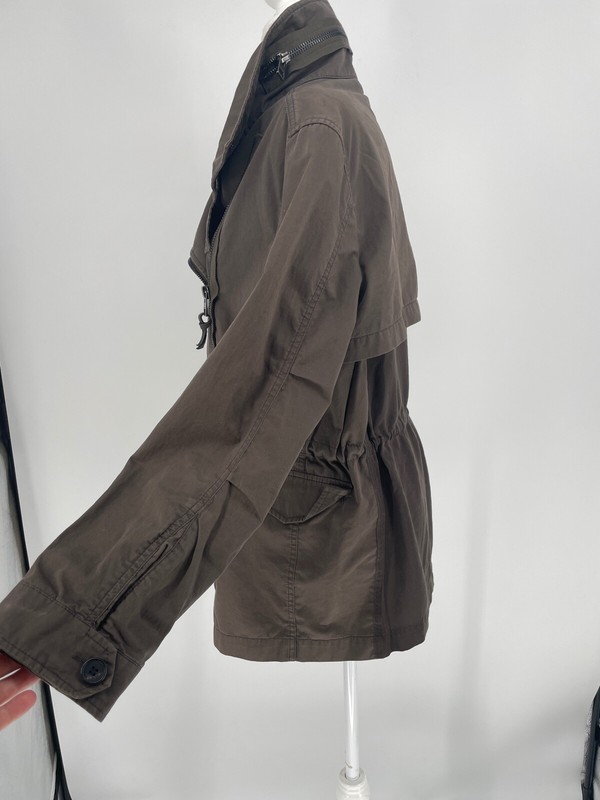 Allsaints Women Size 6 Asymmetric Zip Up Waterfall Front LANCE Jacket Moto Olive