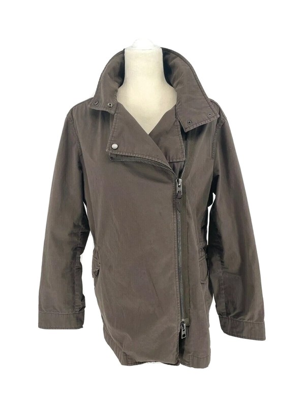 Allsaints Women size 6 Asymmetric Zip Up Waterfall Front LANCE Jacket Moto olive
