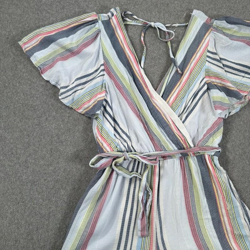 Altar'd State Stripe Romper Flutter Sleeve Size Small Belted V-Neck Blue Pink