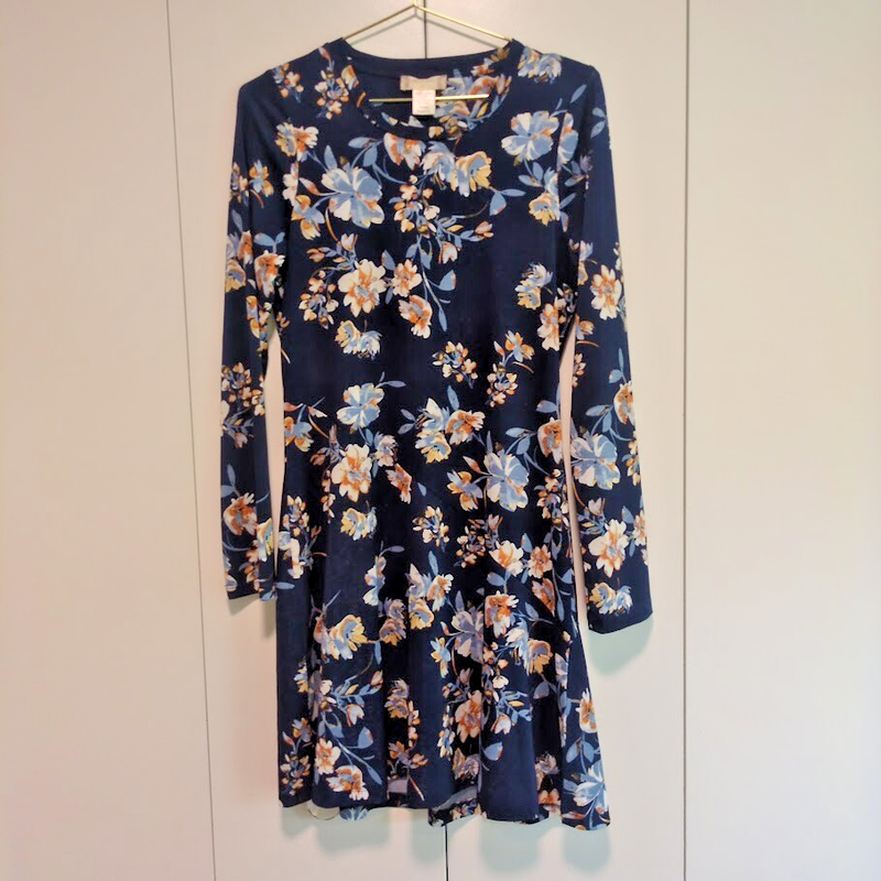 Altard State womens dress Large blue navy blue dress stretchy floral print