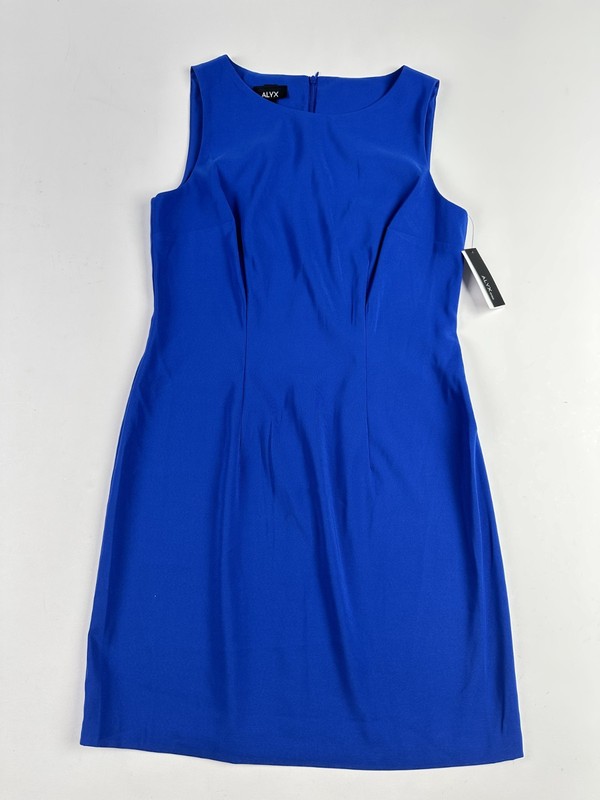 Alyx Womens Sheath Dress Blue Sleeveless Stretch Round Neck Back Zip Size 12 NWT