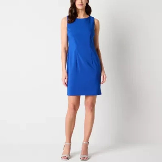Alyx Womens Sheath Dress Blue Sleeveless Stretch Round Neck Back Zip Size 12 NWT