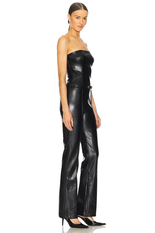 Amanda Uprichard Black Amoret Faux Leather Jumpsuit Sz XS NWT