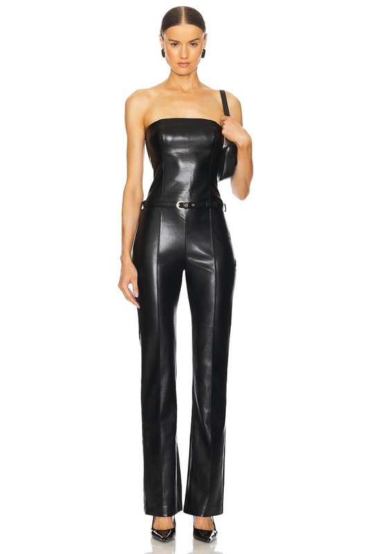 Amanda Uprichard Black Amoret Faux Leather Jumpsuit Sz XS NWT