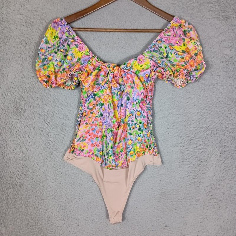 Amanda Uprichard New York One-Piece Women Small Pink Floral Print Smocked Ruffle