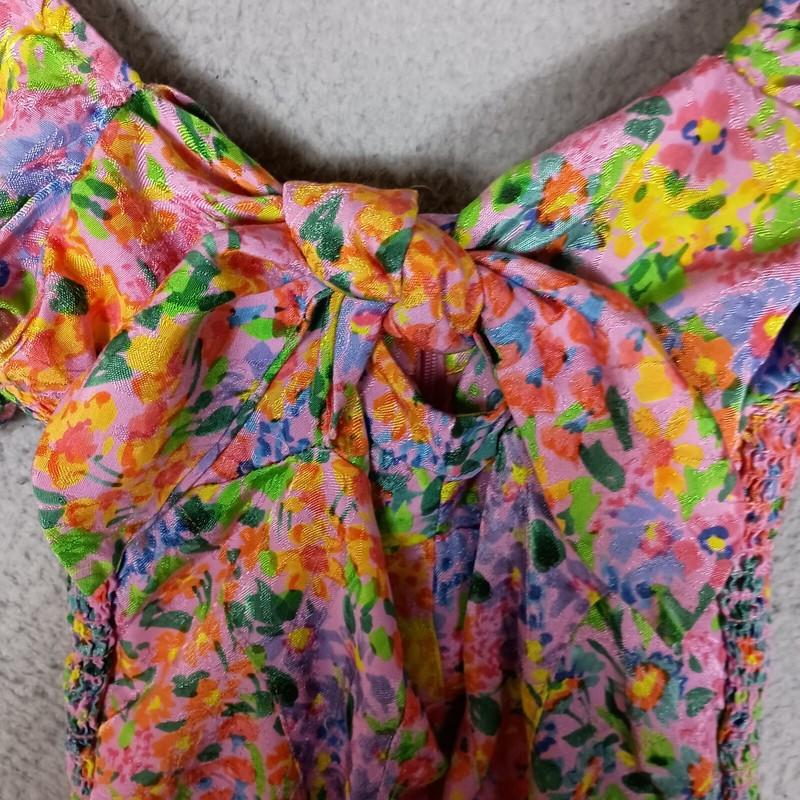 Amanda Uprichard New York One-Piece Women Small Pink Floral Print Smocked Ruffle