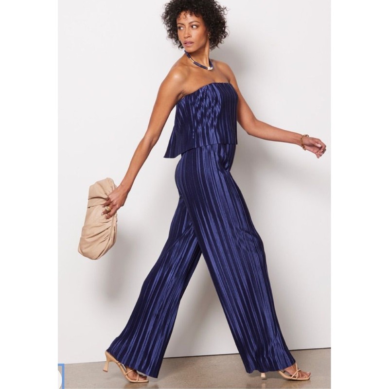 AMANDA UPRICHARD NWT Collina Navy Pleated Strapless Jumpsuit // S