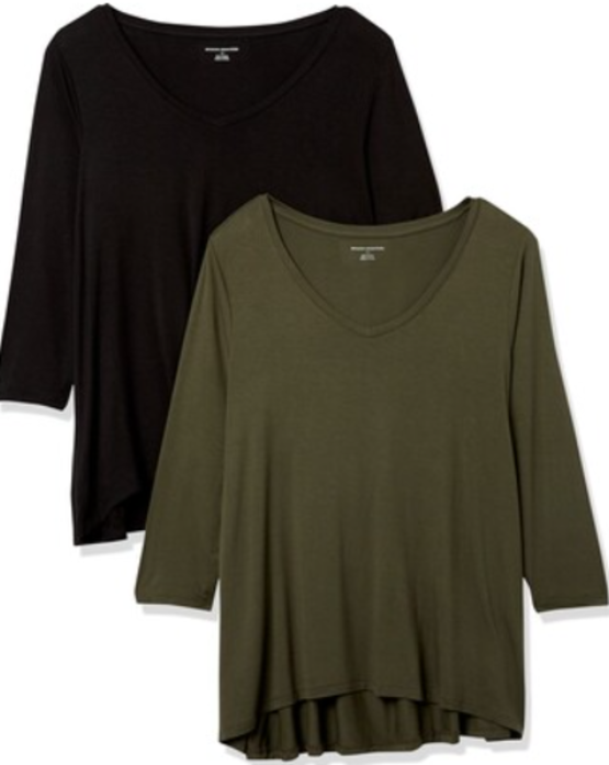 Amazon Essentials Women's 2 Pack 3/4 Sleeve V-Neck Swing T-Shirt Size 2X