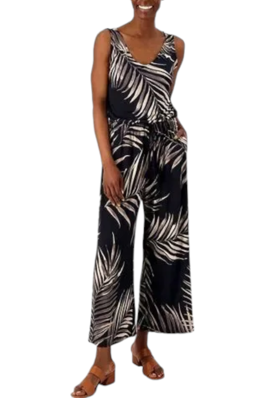 AmberNoon II by Dr. Erum Ilyas UPF 50 Cropped Jumpsuit Black Palm