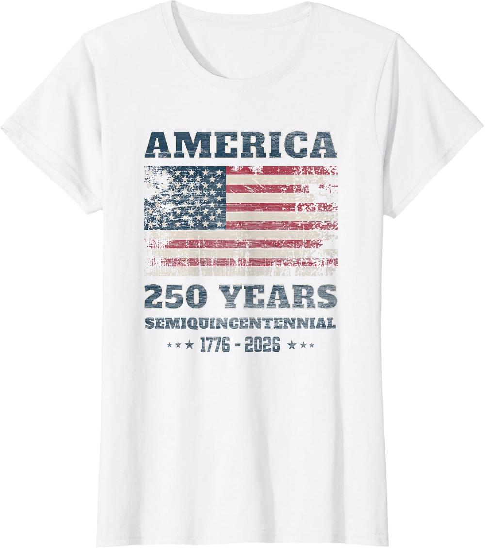 America Anniversary Grunge Flag USA 250 Years Ladies' Crewneck T-Shirt