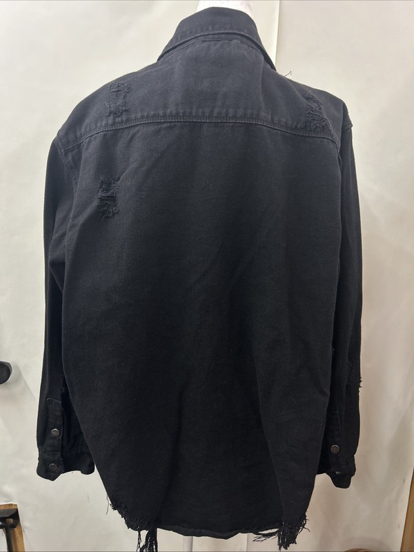American Bazi Jacket Womens 2X Black Distressed Denim Oversized Ripped