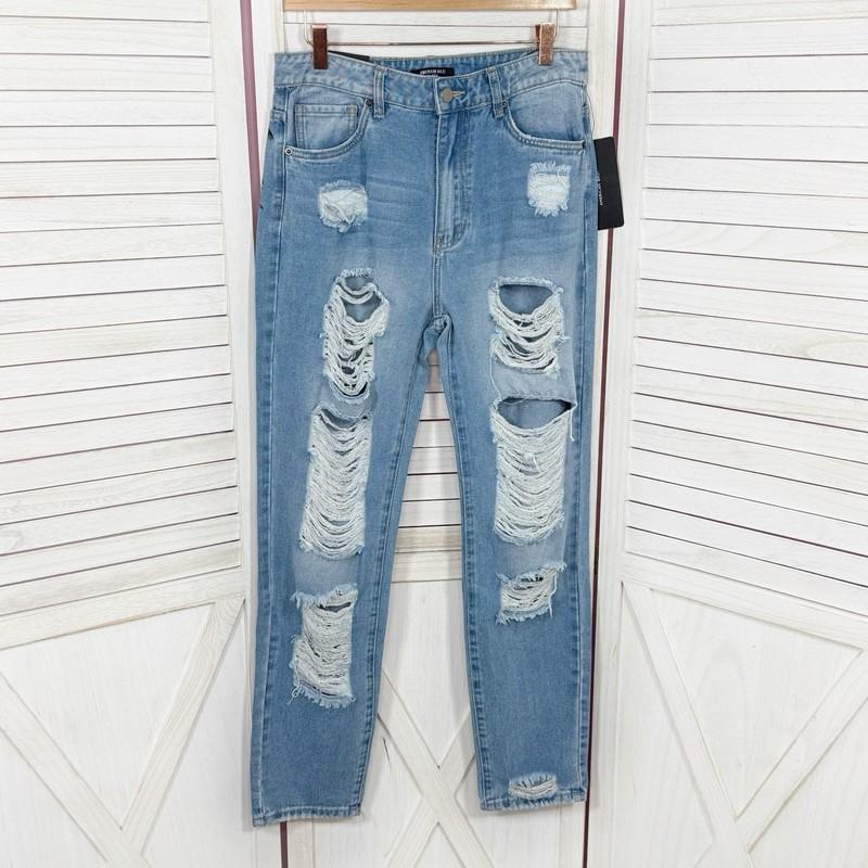 American Bazi Means Women Large Blue Boyfriend Hollywood Graffiti Distressed