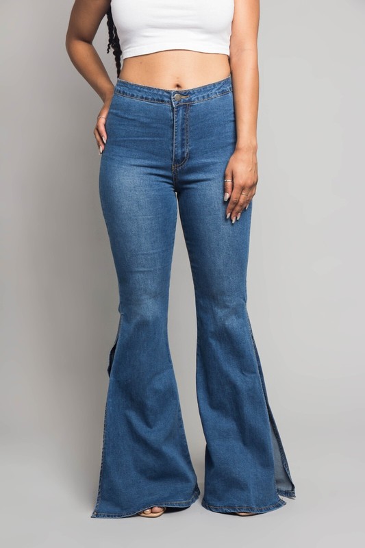 American Bazi Women's Casual Bell Bottom Comfortable Side Slit Jeans RJH3333