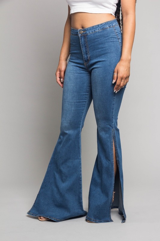 American Bazi Women's Casual Bell Bottom Comfortable Side Slit Jeans RJH3333