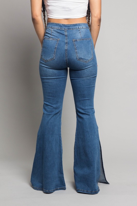 American Bazi Women's Casual Bell Bottom Comfortable Side Slit Jeans RJH3333