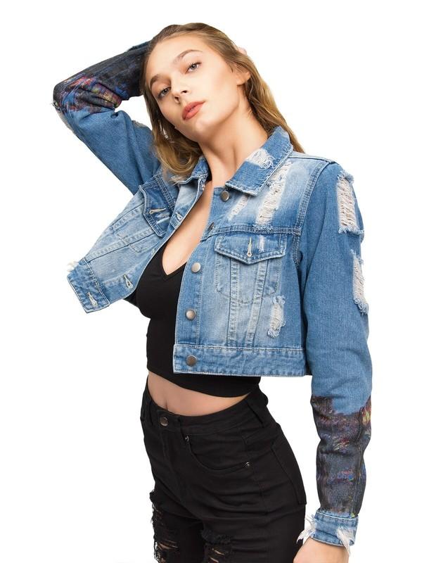American Bazi Women's Casual Hollywood Print Cropped Denim Jacket RJK3734