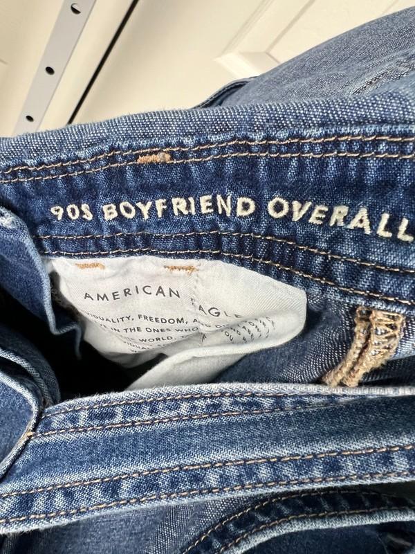 American Eagle 90s Boyfriend Overalls M Carpenter Bib Distressed Denim AE Y2K