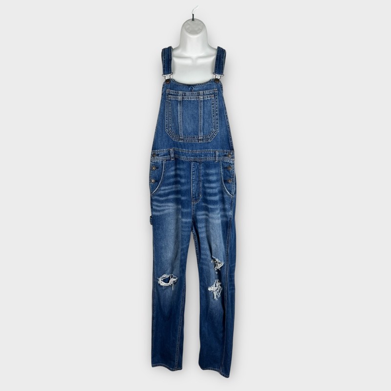 American Eagle 90s Boyfriend Overalls M Carpenter Bib Distressed Denim AE Y2K