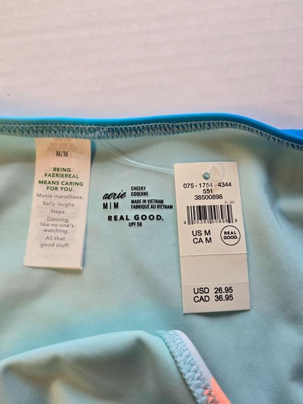 American Eagle Aerie Real Good UPF 50 Lowrise Bathing Suit Bottom Cheeky Blue