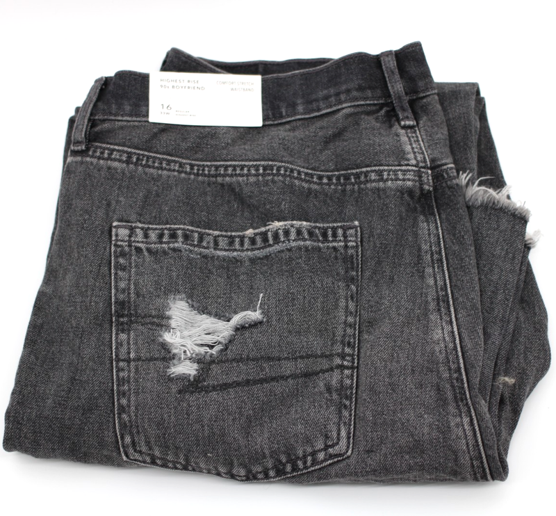 American Eagle Jeans 90s Boyfriend Highest Rise Black Denim Distressed Womens 16