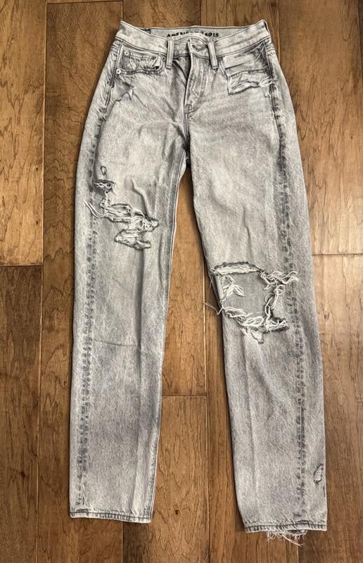 American Eagle Jeans 90s Straight Acid Wash Gray Distressed Destroyed Women 000R