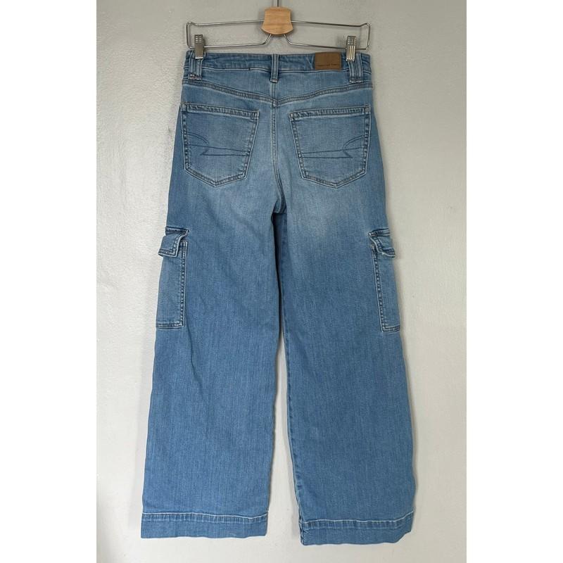 American Eagle Jeans Super High Waisted Cargo Baggy Wide Leg Women's Size 2 Blue